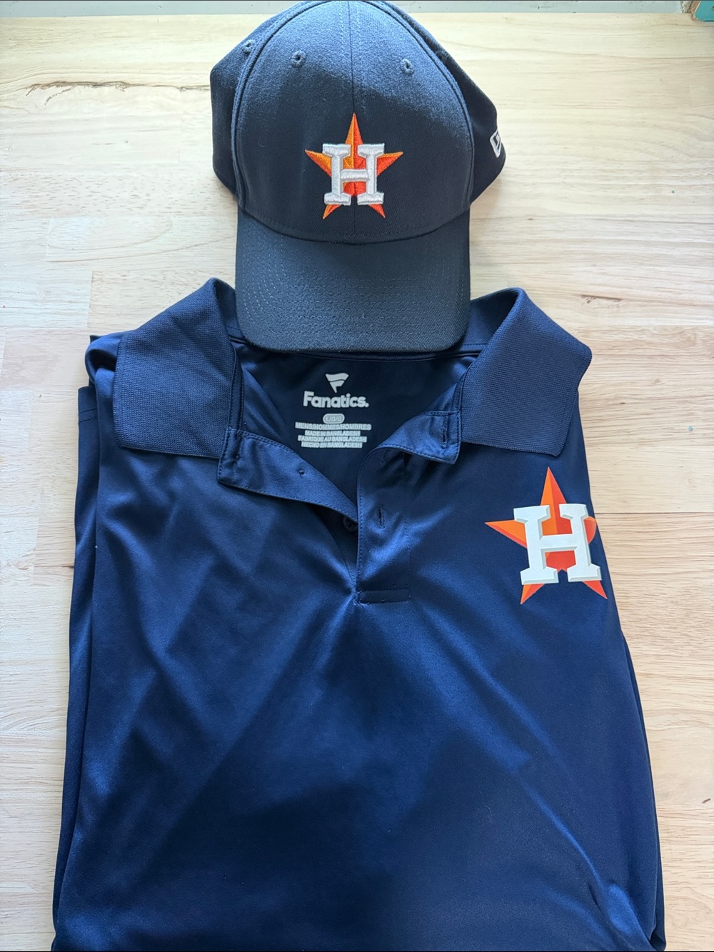 Fanatics Navy Polo and Cap with Orange & White Houston H Logo